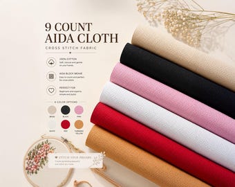 9 Count Aida Cloth Cross Stitch Fabric – 6 Elegant Colors