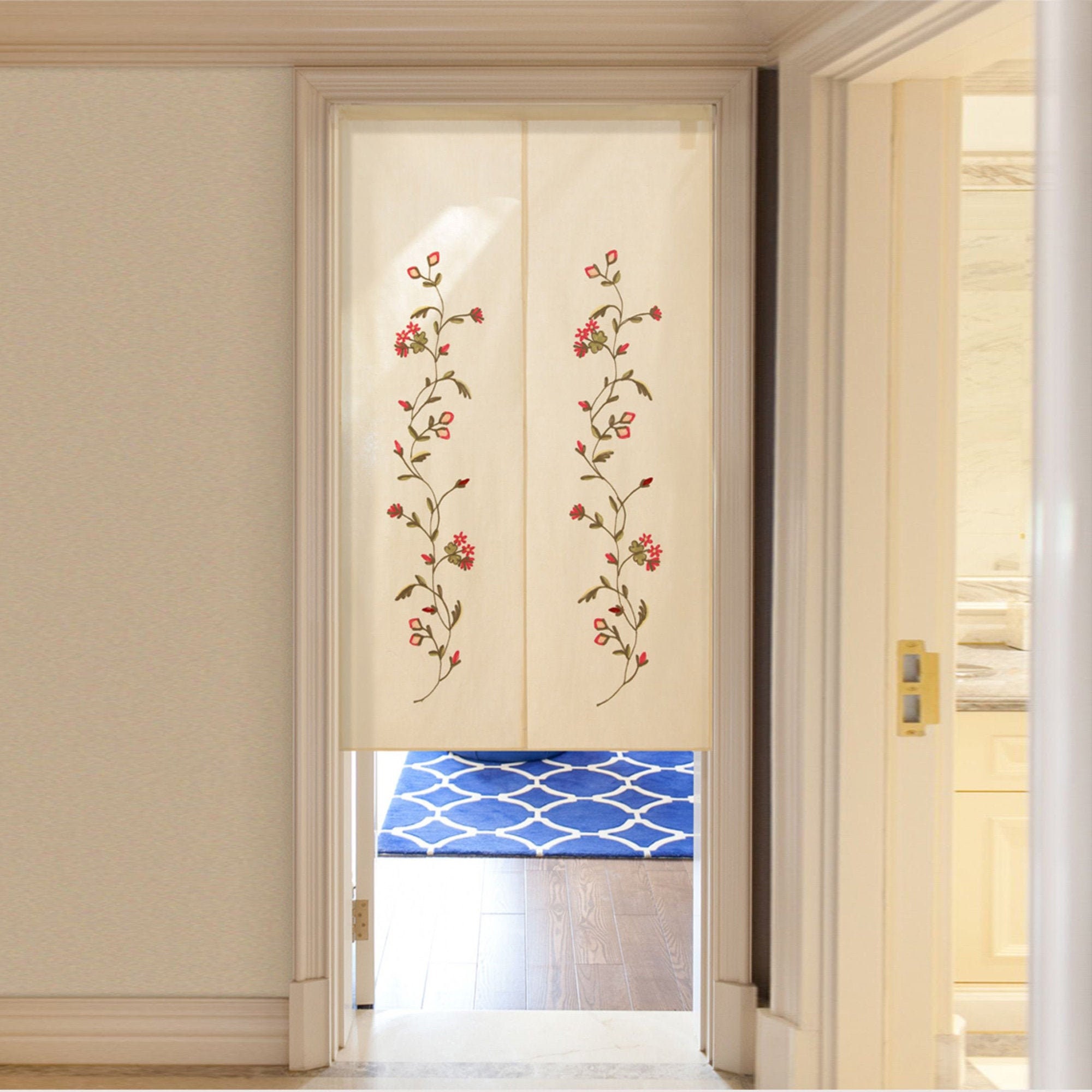 Abstract Vines Floral Embroidery Doorway Curtain Room Dividers Noren Curtain Privacy Dividing Screens
