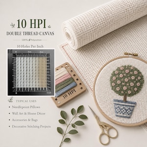 10 HPI Double Thread Canvas for Needlepoint Embroidery Project in Classic White