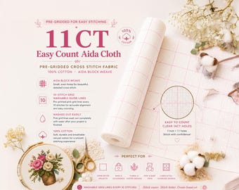11CT Easy Count Aida Cloth | Pre-Gridded Cross Stitch Fabric, White
