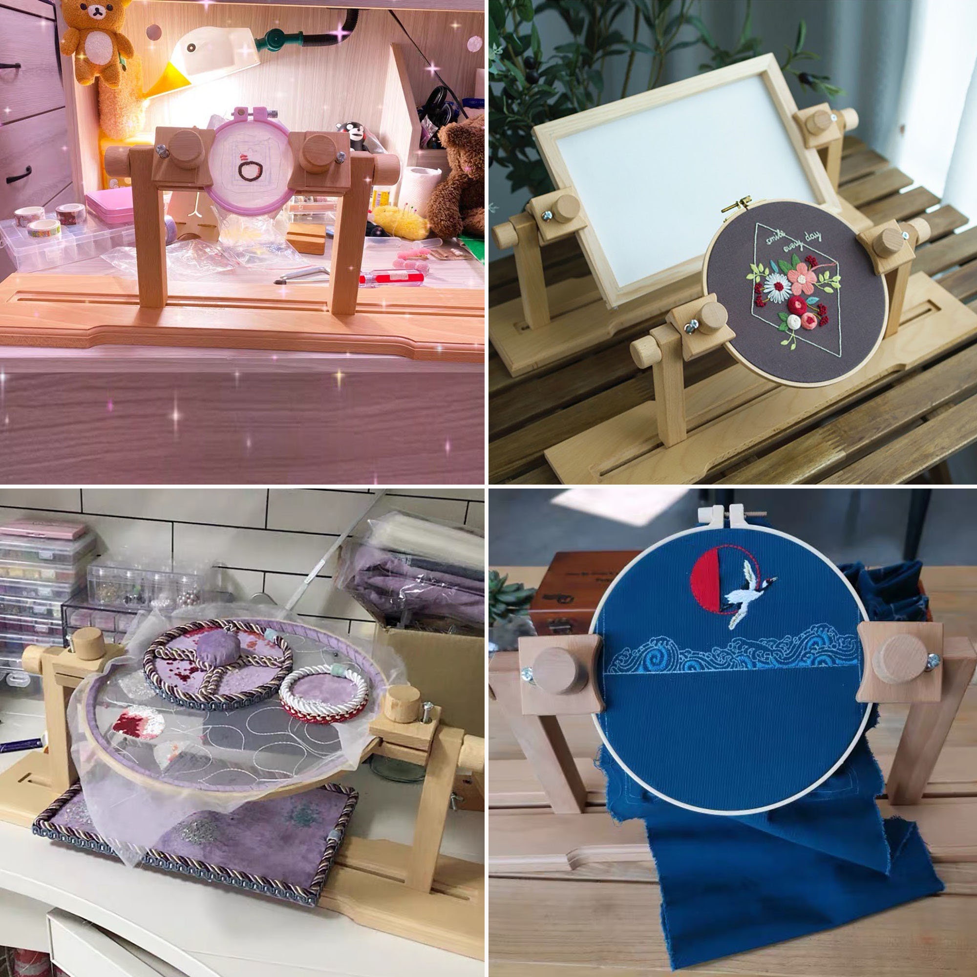 Supporto Per Telaio Da Ricamo Regolabile In Legno Di Faggio | Scorrimento Verticale E Rotazione 360° Per Punto Croce E Perline, Da Tavolo O Pavimento
