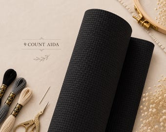Black 9 Count Aida Cloth: Easy Stitch Cotton Cross Stitch Fabric