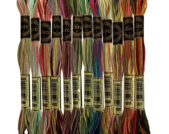 Variegated Cross Stitch Threads Color Variations Embroidery Floss Pack, Set of 12 Colors
