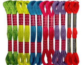 Färgglatt fluorescerande broderigarnpaket - 12 nystan