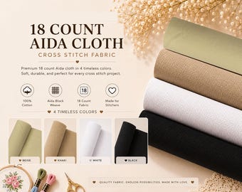 18 Count Aida Cloth Cross Stitch Fabric Fine Weave Needlework Cloth, Classic Colors