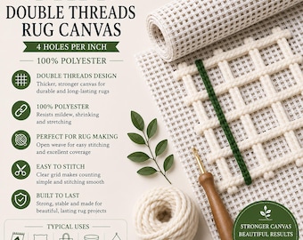 4 HPI Double Thread Rug Canvas for Latch Hook, Needlepoint, Tapestry & Rug Making