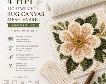Tela de malla ligera de lona para alfombras de 4 HPI, ideal para proyectos de alfombras y tapicería con gancho.