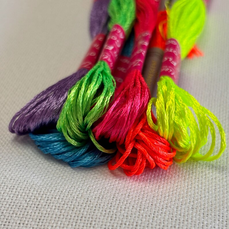 Vibrant Fluorescent Embroidery Floss Pack - 12 Skeins - Etsy