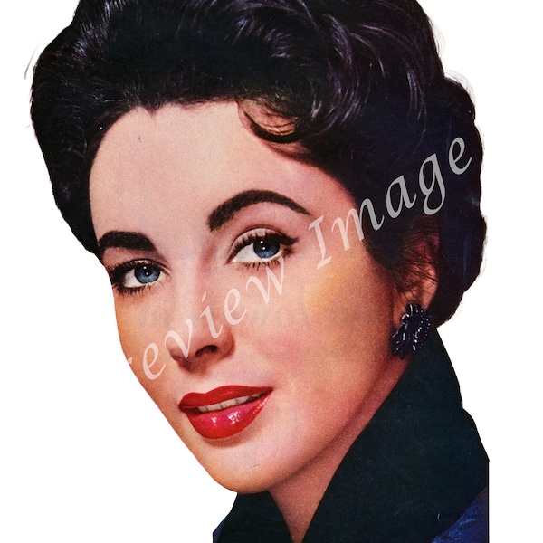 Vintage Liz Taylor Image, Collage Stock Photo, Journaling, Printable Collage Sheet, Digital Download