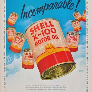 Vintage Shell Olie Illustratie Ad, Collage StockFoto, Journaling, Afdrukbare Collage Blad, Digitale Download