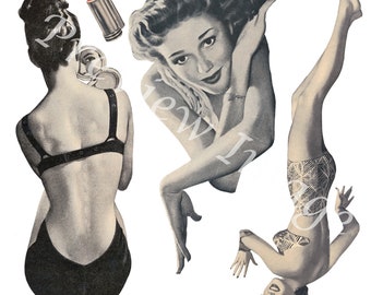 Vintage Women Illustrations (Set 2), Vintage Image, Collage Stock Photo, Journaling, Printable Collage Sheet, Digital Download