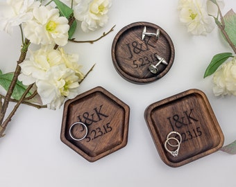 Personalized Wood Ring Dish, Custom Wedding or Anniversary Gift for Her or Him, Mother's Day Gift Jewelry Tray, Ear Ring Dish, Birthday