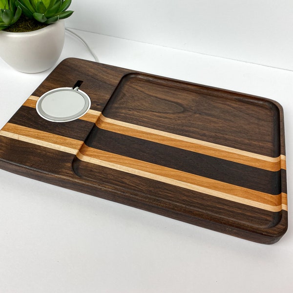 Wood MagSafe Wireless Charging Station, Wireless EDC Tray, Apple Docking Station, iPhone AirPod Charger, Nightstand Organizer Valet Catchall