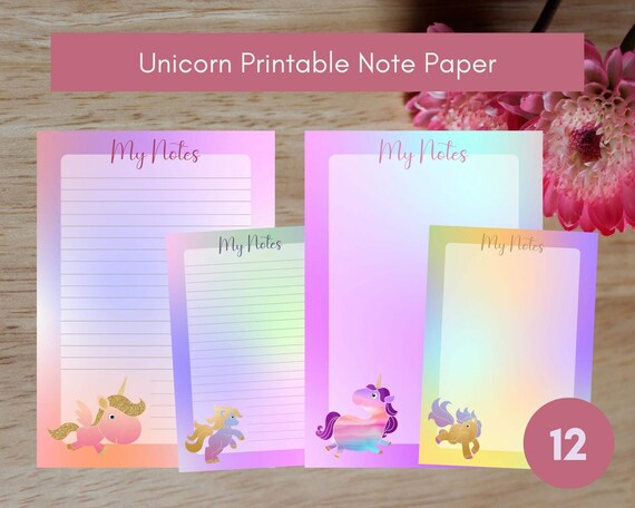 unicorn printable notebook paper lined paper unlined etsy