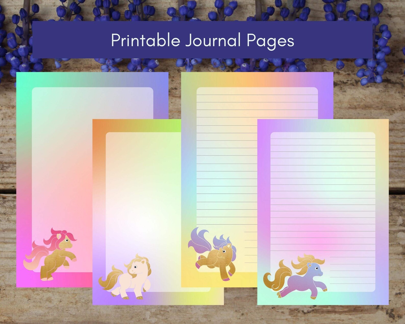 Unicorn Printable Journal Paper, Lined Paper, Unlined Paper, Printable ...