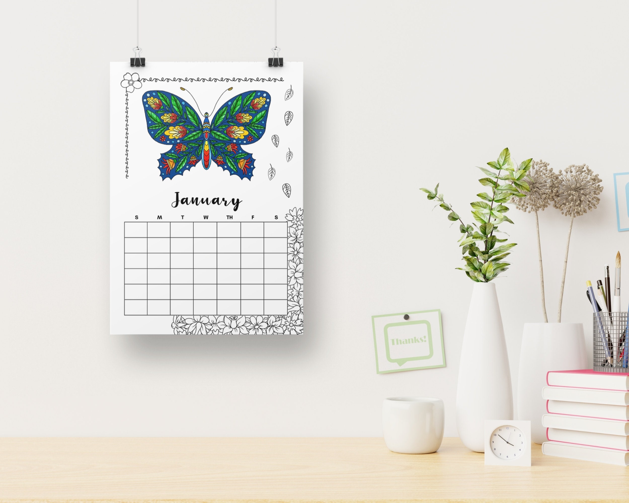 Butterfly Monthly Calendar Undated Monthly Planner Printable | Etsy
