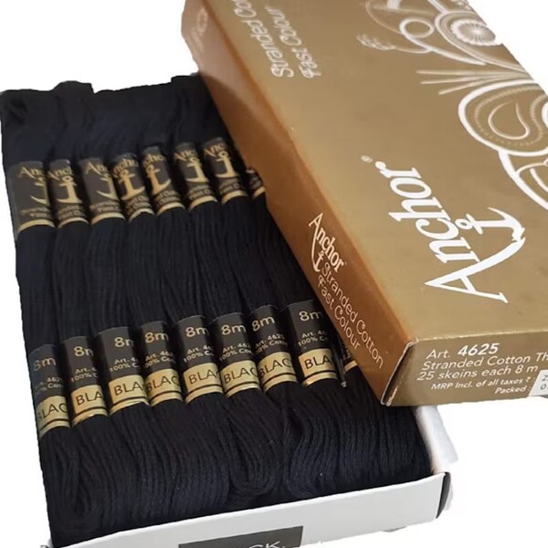 Black Colour Anchor Threads Stranded Cotton Thread Floss Cross Stitch Hand Embroidery and Satin Stich Hand Embroidery skeins