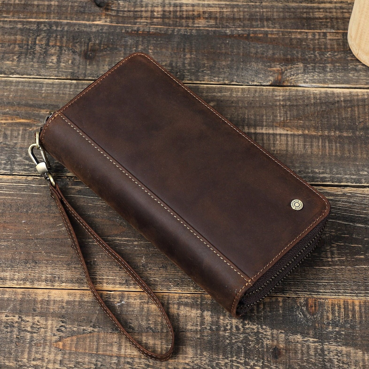 Vintage Clutch Bag for Men,Full Gain Leather Wristlet Wallet with Pen Holder,Clutch Purse Multi-Card Holder,Anniversary Gift for Man