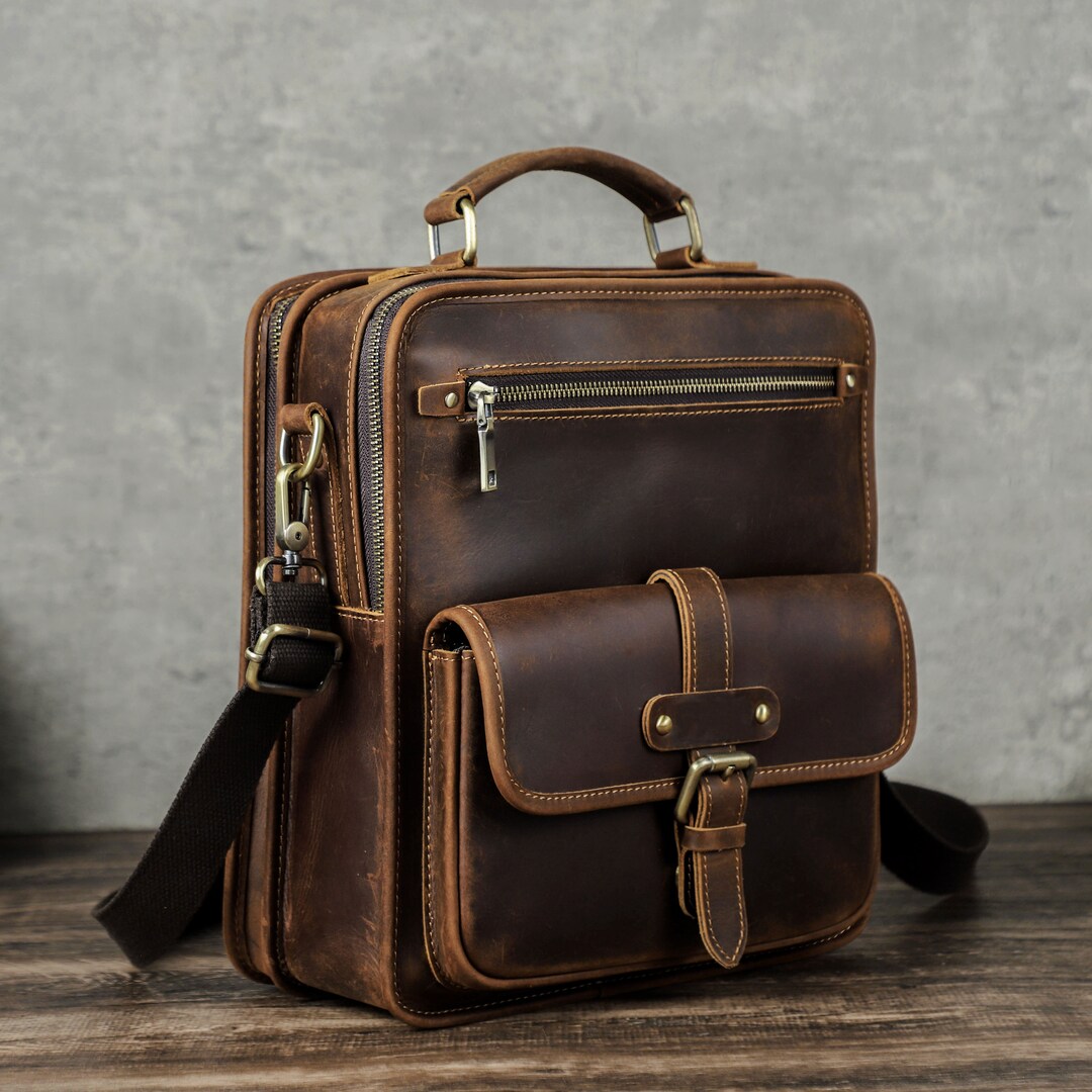 Men's Travel Leather Briefcase, Top Handle Crossbody Briefcase Bag ...