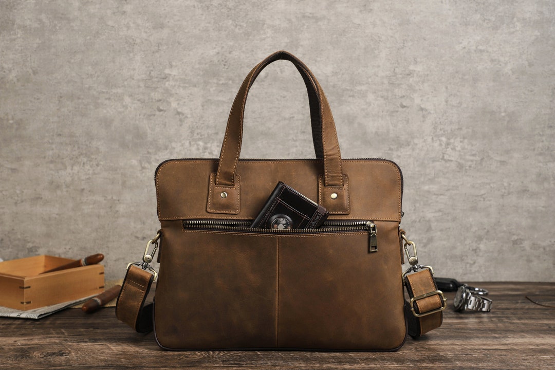 13.3 16 Inch Leather Laptop Bag, Apple MacBook Air Bag, Crazy Horse