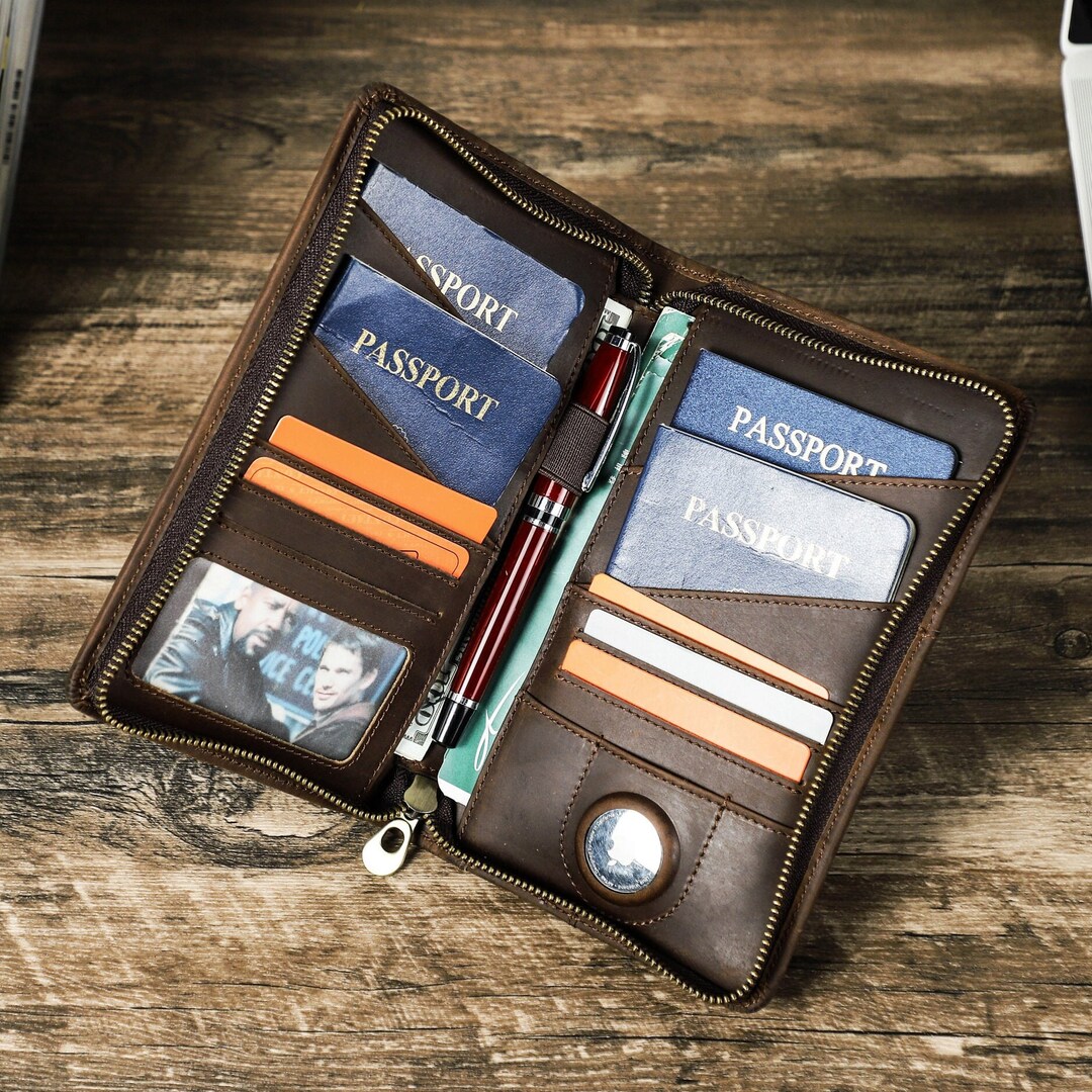 Genuine Leather Passport Cover Personalized,with AirTag Holder,Travel