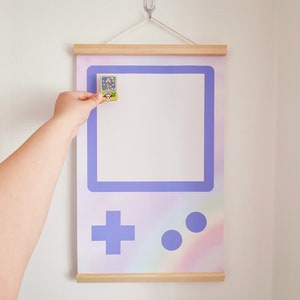 Purple Gameboy Pin Banner, Game Console Pin Pennant, Button Patch Display, Gamer Wall Scroll, Geeky Room Home Decor, Gift for Pin Collector