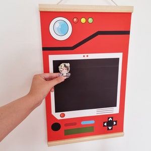 Red Pokedex Pin Banner, Monster Pin Button Patch Display, Gamer Wall Scroll, Geeky Room & Home Decor, Christmas Gift for Pin Collector