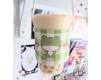 Porte-gobelet à café, porte-boisson au thé Boba, porte-café kawaii, pochette pour gobelet Frogcore, cosies pour boisson Cottagecore