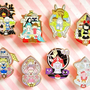 A-GRADE Mini Homes Hard Enamel Pin, Polly Pocket Dyed Metal Epoxy Enamel Pin, Bathhouse, Anime, Kirby, Gengar, Sailor Moon Pastel Pins