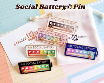 El pin de esmalte deslizante de batería social original, pines de esmalte interactivos, meme viral Tiktok, salud mental, regalo para introvertidos