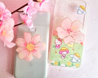 Kawaii Pink Flower Phone Charm, Floral Phone Grip, Cherry Blossom Adhesive Griptok, Pink Daisy, Kawaiicore, Cute Phone Accessories