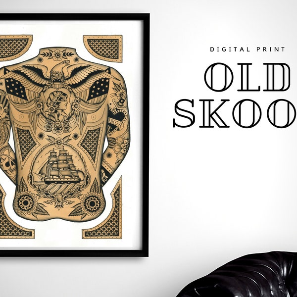 DOWNLOAD DIGITALE / Poster tattoo art / Wall art / Tattoo art print / OLDSKOOL