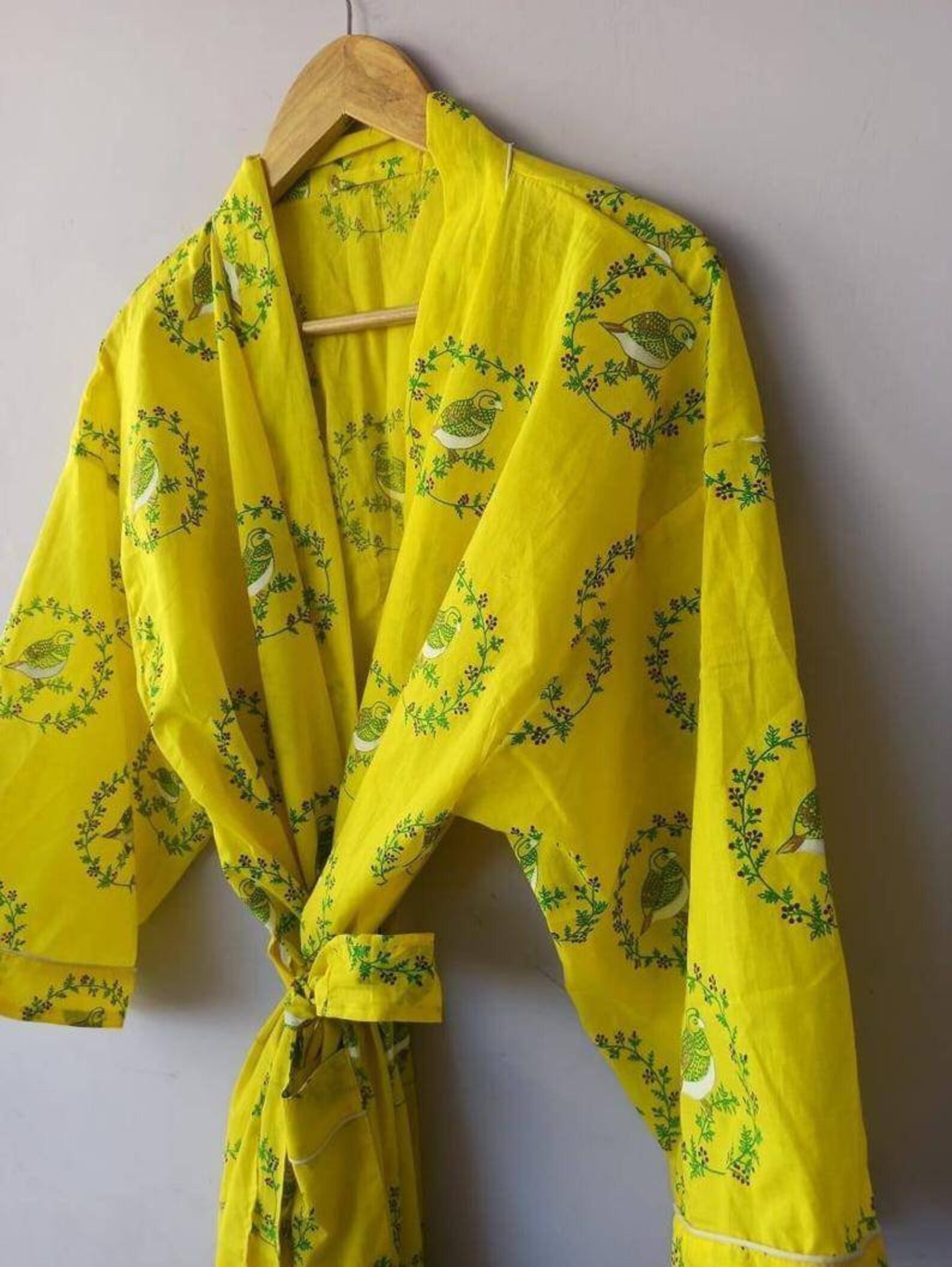 Long yellow cotton Kimono Robe Dressing gownVintage kimono Etsy
