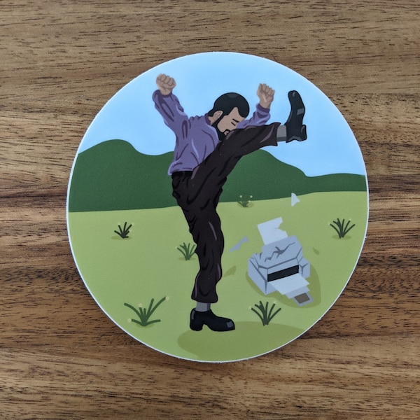 Office Space smashing printer vinyl sticker. Samir laptop, waterbottle, planner sticker.