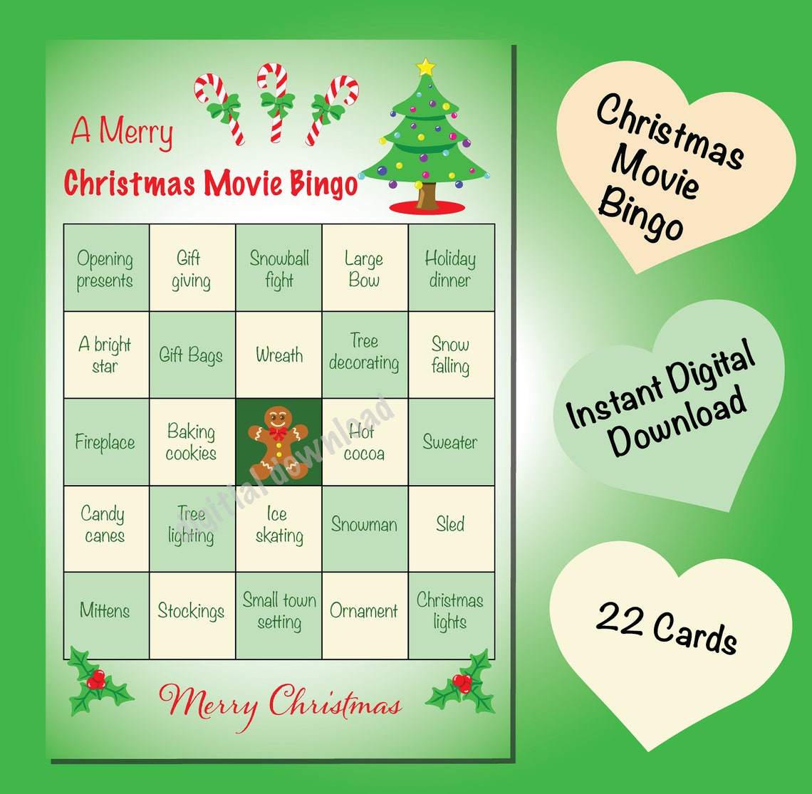 Christmas Movie Bingo Card. Hallmark and Classic Movies. Digital ...