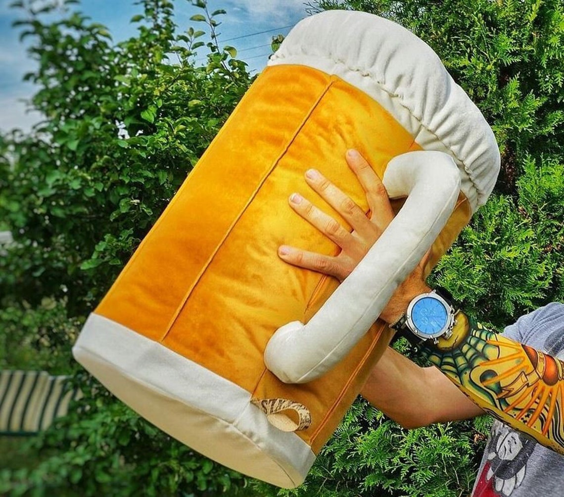 Beer pillow Handmade fun plush pillow Unique beer gifts Home Etsy