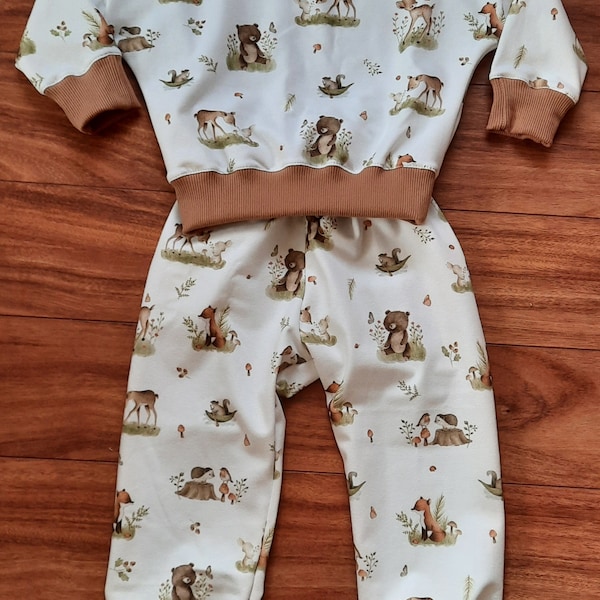 Baby Pumphose mit Langarmshirt in 3 Größen, Tiere des Waldes, Jersey, Pyjama
