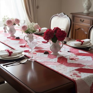 Patchwork-Tischläufer "Hugs & Kisses", Table Runner, 140 x 48 cm cm, eigene Herstellung,