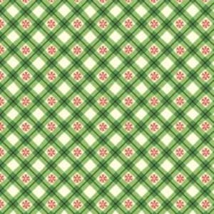 Könnte beinhalten: Grüner und weißer karierter Stoff mit einem roten Schneeflockenmuster.
