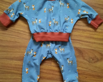 Kinder Pyjama  "Fuchs u. Reh", Langarm, Gr. 74, Baumwolljersey