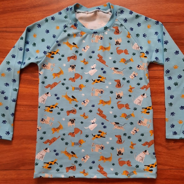 Jersey Raglan-Shirt Langarm, versch. Größen, lustige Hundemotive, hellblau