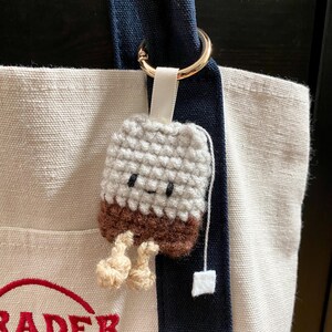Crochet Tea Bag Keychain, Cute Purse Charm, Amigurumi Food Desk Toy for Emotional Support