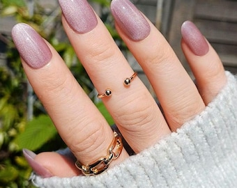 Handpainted Gel Press On Nails: Pink Cat Eye Glitter Nails