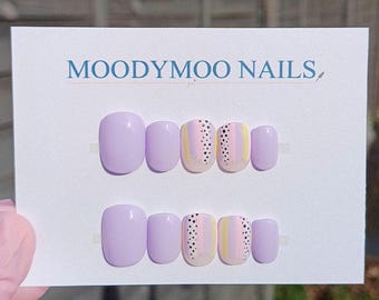 Hand Painted Press On Nails: Purple Spring Gel Nails