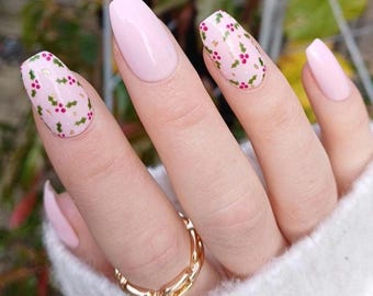 Christmas Press On Nails: Handpainted gel false nails with glue