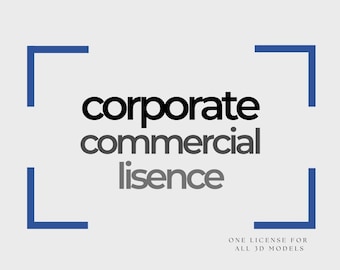 May include: A blue square frame with the text "corporate commercial lisence" inside. Below the frame is the text "ONE LICENSE FOR ALL 3D MODELS" and "3DGS STUDIO".