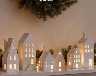 Kersthuisjes kaarsenstandaards STL-bestanden, 3D kerstdecoratie