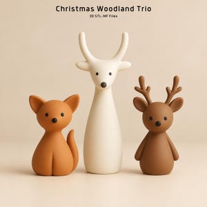 Christmas Woodland Trio 3D STL-MF Files, Nordic Minimalist Figures