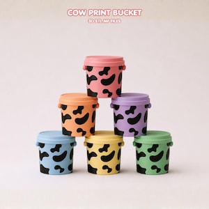 Cow Print Bucket STL MF Files, Kids Desk Organizer, 3D Printable Pastel Storage Models