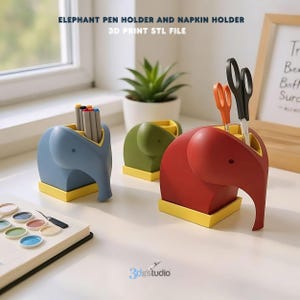 Elephant Pen Holder and Napkin Holder 3D STL File